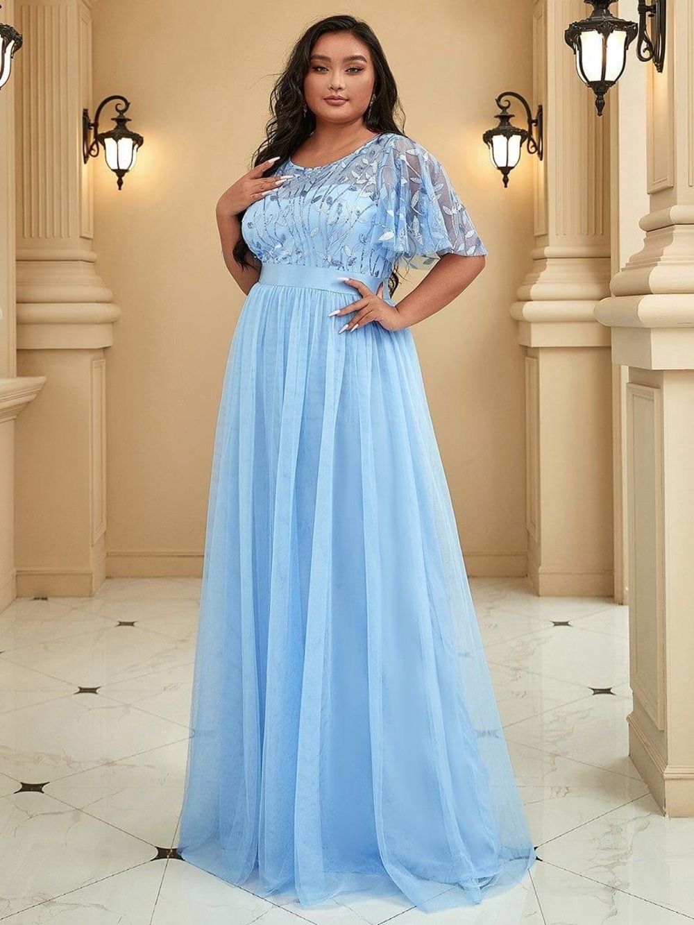 Ever Pretty Light Blue Embellished Maxi Dress